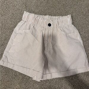 Striped Paperbag Waist Shorts - Cream and Brown